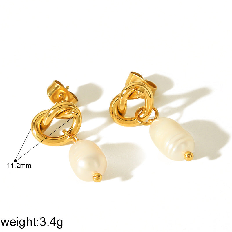 Helios luxury bow pearl earrings,geometric twisted line earrings jewelry,18k gold